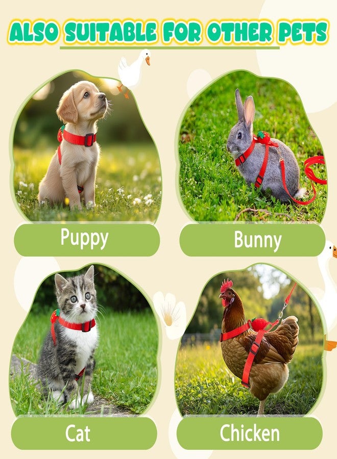 طقم حزام ومقود SilTriangle للبط الحقيقي، حبل مشي قابل للتعديل، حبل جر خارجي بنمط لطيف للحيوانات الأليفة، مناسب للدجاج والأرانب والحيوانات الصغيرة (متوسط، فراولة) - Image 5